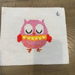 handmade complete finished cross stitch cute owl 6 of 10 stitching eyes closed